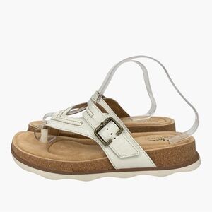 CLARKS COLLECTION Brynn Madi Toe Post Leather Sandals - White - Size 10W